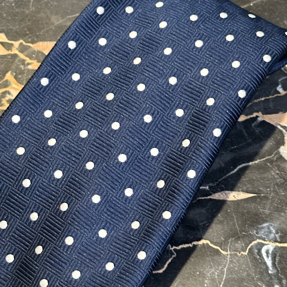 Bartolini Collection Navy Blue Polka Dot Silk Tie - Picture 4 of 9